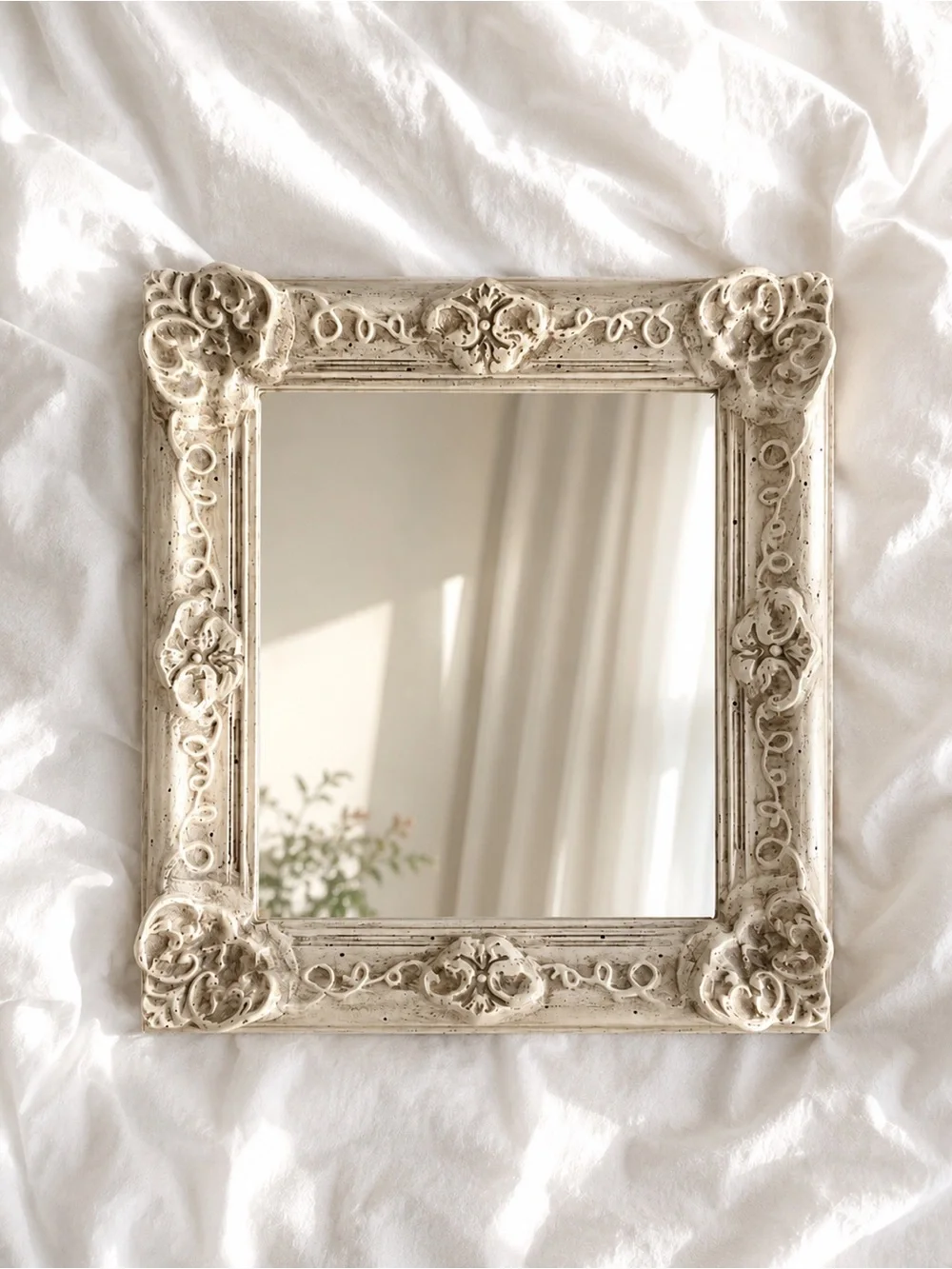 Pottery Barn Lily Wall Mirror 19x21 Distressed White Farmhouse French Country
